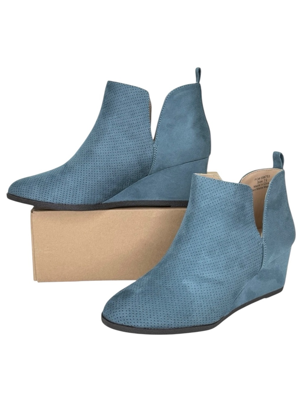 Journee Collection Mylee Blue Microsuede Womens Wedge Booties Size 7.5M